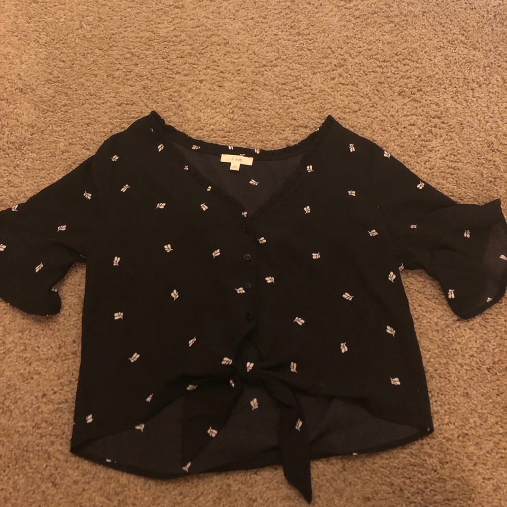Black With White Print Blouse